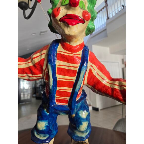Vintage Papier Mâché Hanging Clown with Balloons 30" Bright Circus Decor - Picture 6 of 10